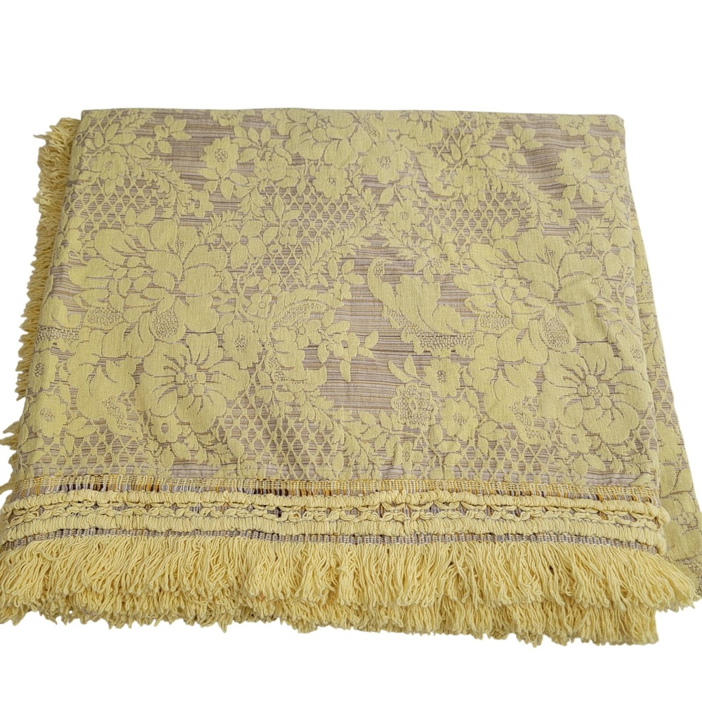VTG Morgan‎ Jones Matelasse Jacquard Beadspread Yellow Brown Floral Full MCM USA